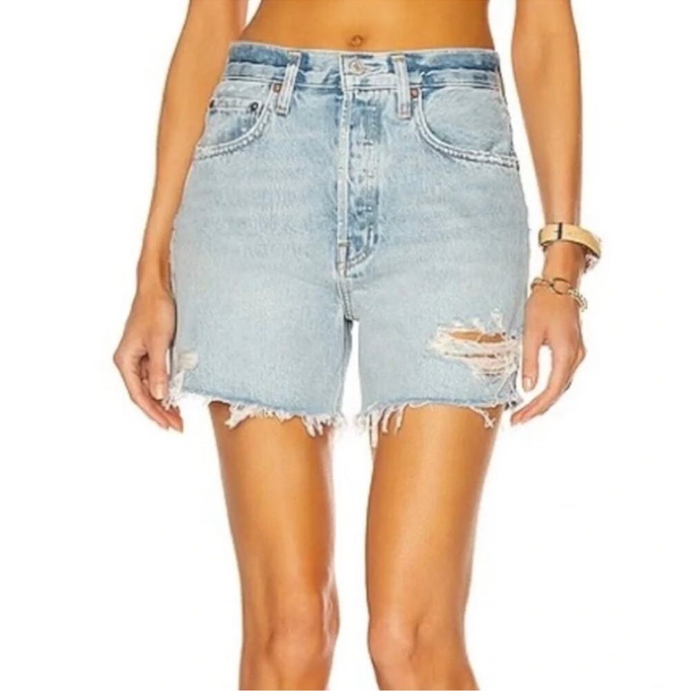 Agolde Riley Distressed Denim Cut-Off Shorts - 100% Organic Cotton - Size 23